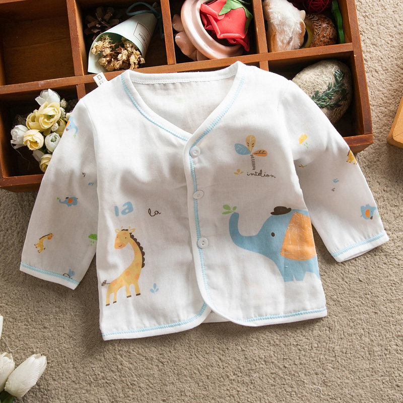 夏季婴儿衣服0-3岁男女宝宝纯棉长袖上衣轻薄纱布家居内衣开胸衫