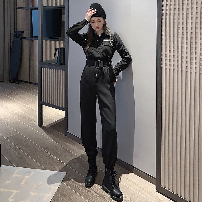 欧美工装连体裤女秋冬2020新款宽松bf显瘦帅气炸街束脚休闲裤子潮
