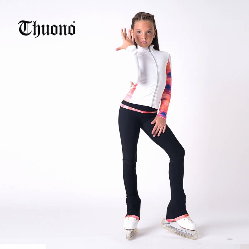 thuono意大利儿童花样滑冰训练服女秋冬装加绒训练裤表演裤溜冰白