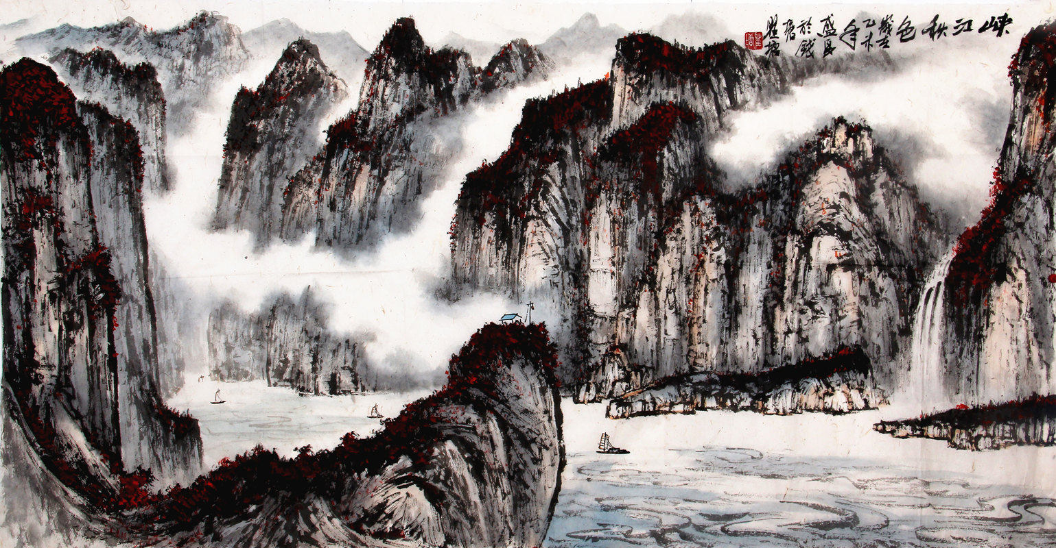 瞿塘《峡江秋色》 著名山水画家