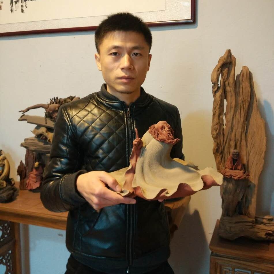 宜兴雕塑名家 魏丁丁 达摩问天