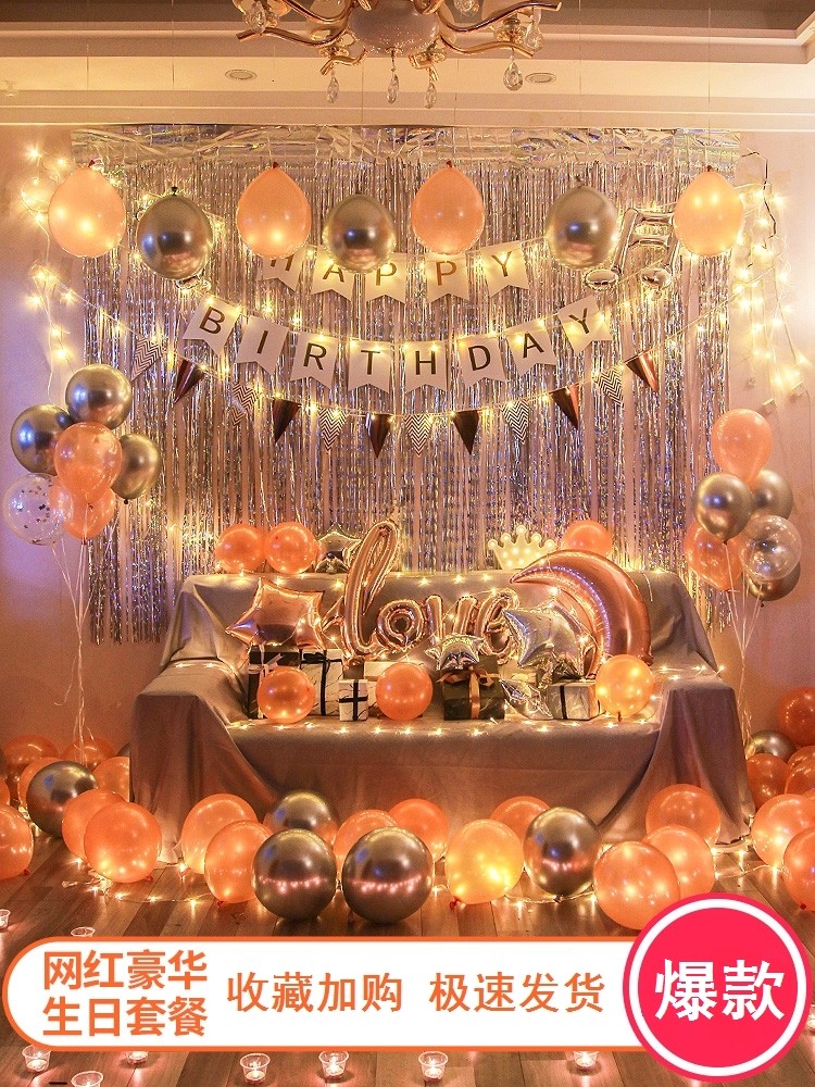 生日装饰场景布置轻奢风ktv包厢室内派对背墙惊喜18岁30十八成年