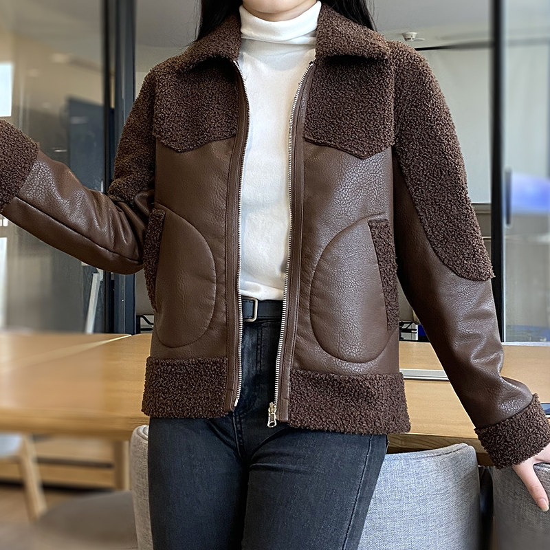 外套女春秋2021秋冬新款大码女装两面穿羊羔毛皮毛一体女士短外套