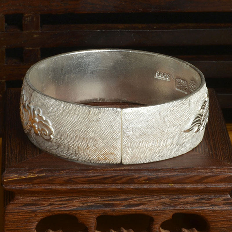 【双十二】寸发标大师亲制《游龙戏珠》雪花银手镯99克 买就送