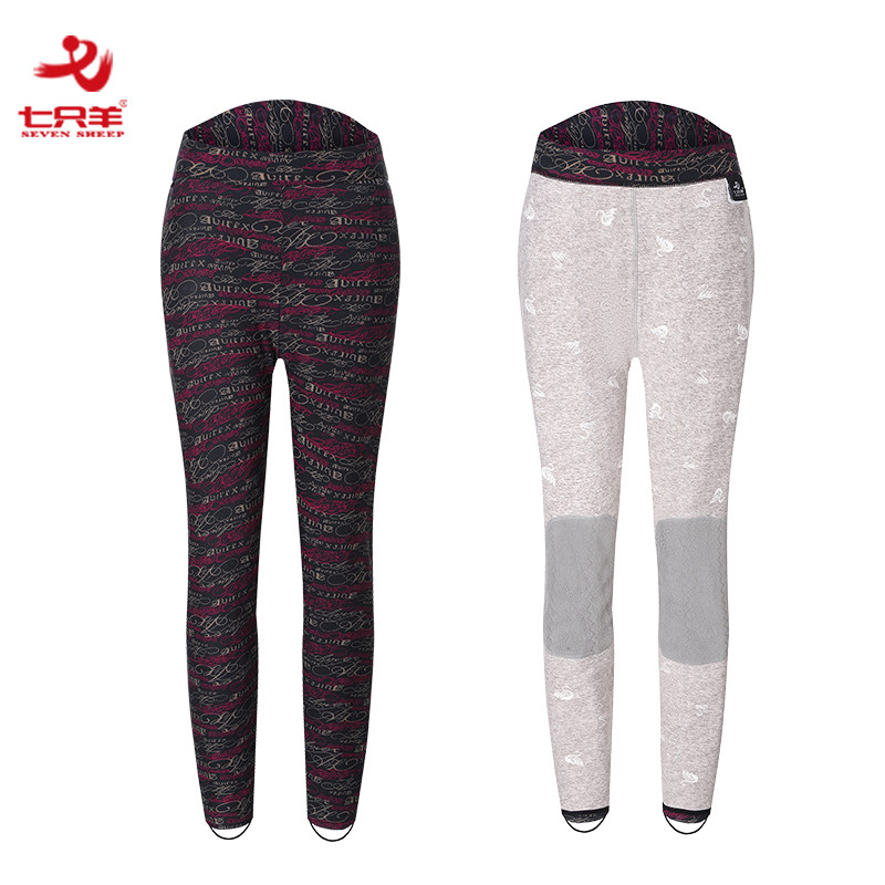 七只羊棉裤女加厚加肥加大保暖裤高腰印花羊毛裤护臀护膝68709