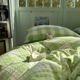 ins风绿色格子色织水洗棉提花四件套1.5m1.8米全棉床单被套三件套
