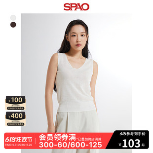 SPAO韩国同款2024年春夏新款女士时尚v领毛衣马夹背心SPKVE26W13