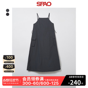 SPAO韩国同款2024年夏季新款女士时尚大口袋吊带连衣裙SPOWE37W05