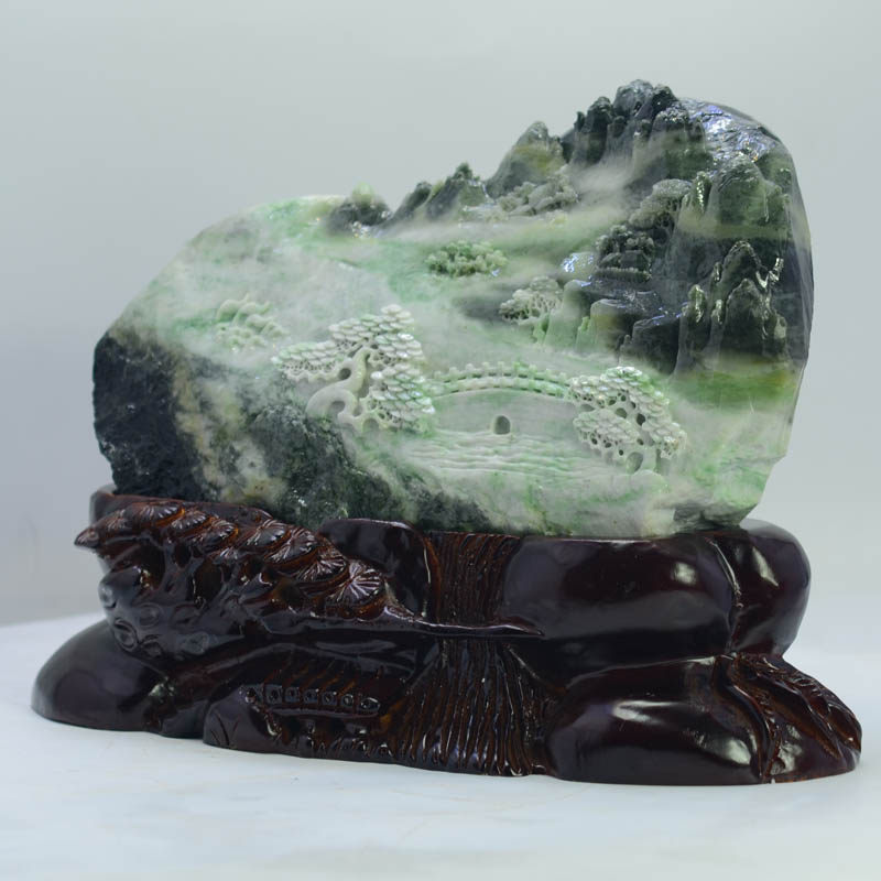 中国四大名玉 玉雕大师王峰作品 独山玉【山水如画】摆件5302克
