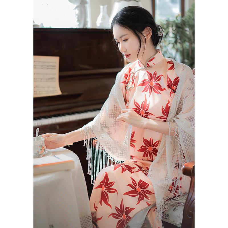 晓公子|枫林晚|春季新款复古民国风倒大袖盘扣旗袍中式女装ly340