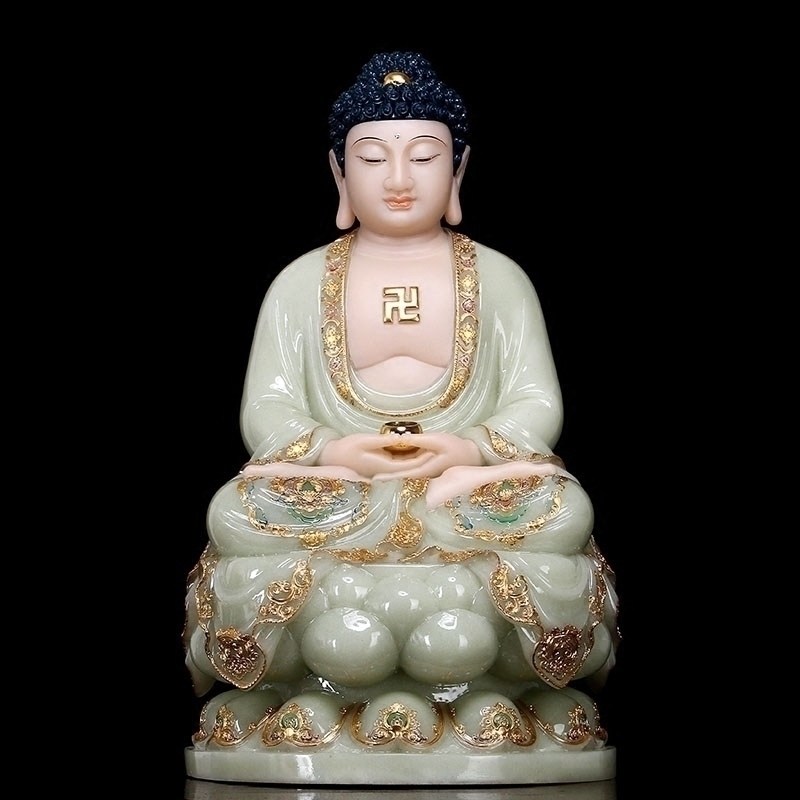 圆通工艺宝光精品店的优惠券大全—汉白玉释迦牟尼佛石雕佛像 镶金