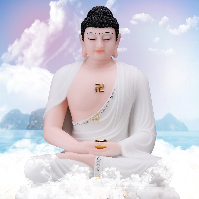 石雕汉白玉释迦牟尼佛像家用供佛阿弥陀佛如来佛祖三宝佛佛像摆件