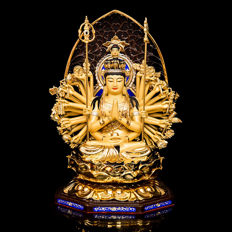 台湾纯铜鎏金开光千手观音佛像摆件佛堂寺庙供奉观世音菩萨像家用