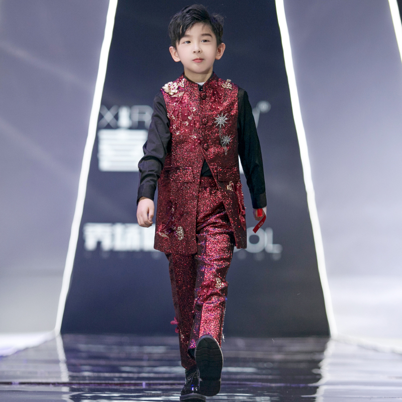 儿童西装套装2021新款秋冬无袖马甲男童模特走秀演出服主持人礼服