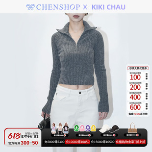 KIKI CHAU时尚ABIA灰色Polo上衣针织秋冬百搭CHENSHOP设计师品牌