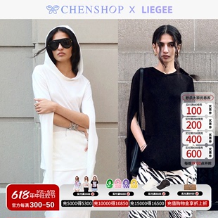 Liegee时尚连帽开袖卫衣Tee上衣长袖小众百搭CHENSHOP设计师品牌