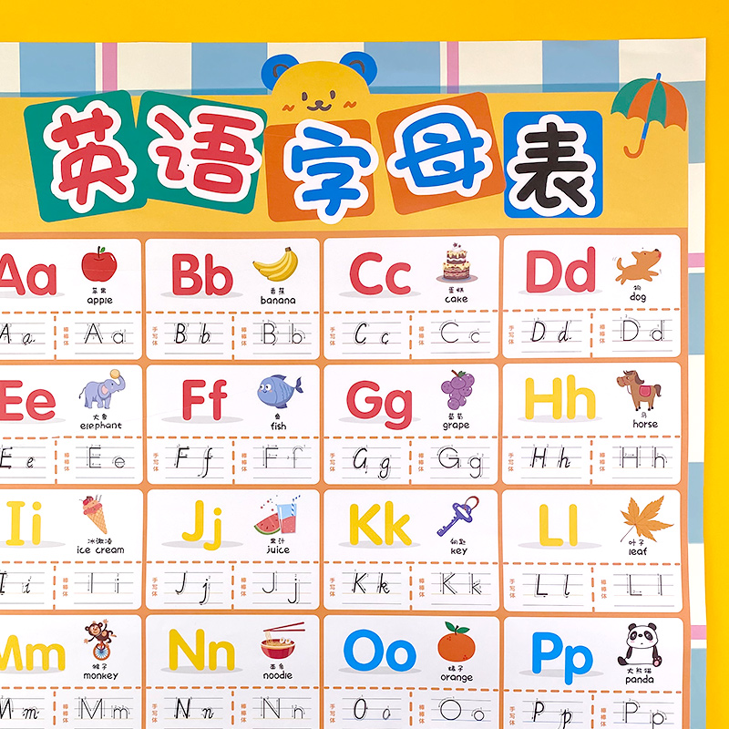 儿童启蒙小学生英语26个字母表大小写标准书写挂图墙贴纸教具