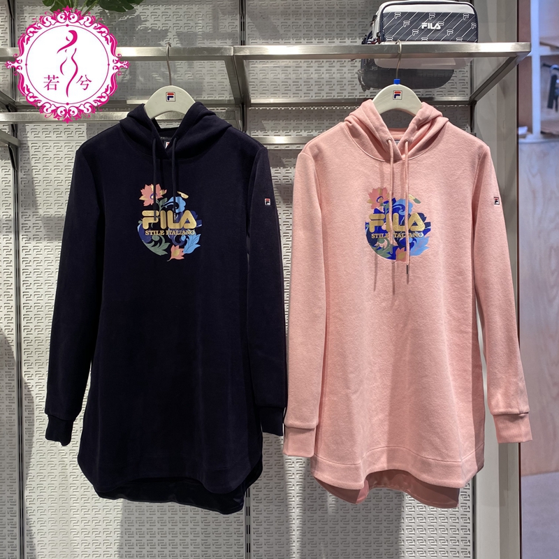 fila斐乐卫衣女2021春新女子印花时尚休闲长款连帽卫衣f11w118205