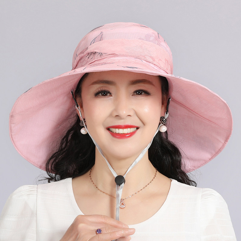 中年妈妈遮阳帽夏防晒透气薄款凉帽老年人女式盆帽渔夫帽太阳帽子