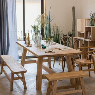 白蜡木餐桌椅组合北欧客厅全实木饭桌设计师办公桌工作台原木长桌