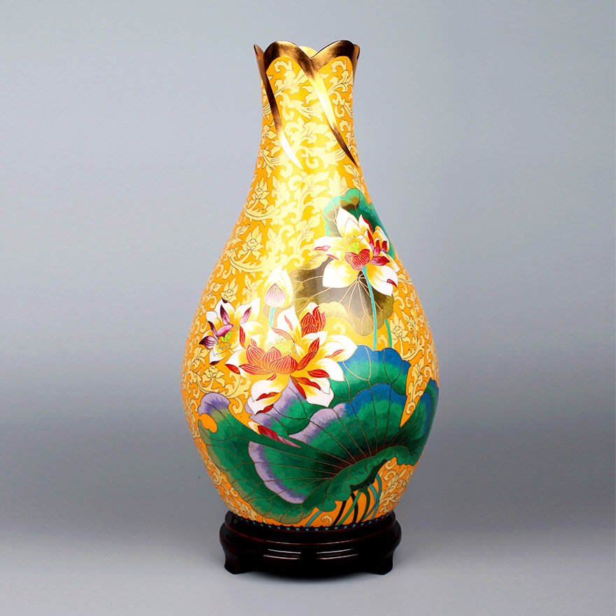 15寸荷花瓶(黄) 张向东大师监制 精品景泰蓝 f7