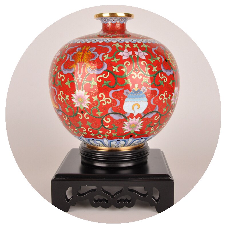 吉祥八宝苹果瓶(红)铜胎掐丝珐琅 精品景泰蓝 je25