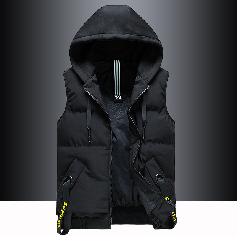 羽绒棉马甲男秋冬季加厚保暖背心韩版潮流青少年马夹连帽坎肩外套