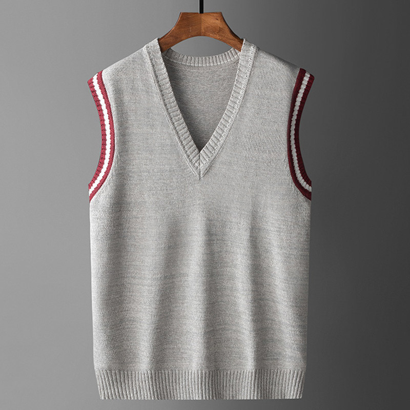 青年 韩版_纯棉针织衫马甲男秋冬套头v领无袖坎肩韩版潮流青年撞色