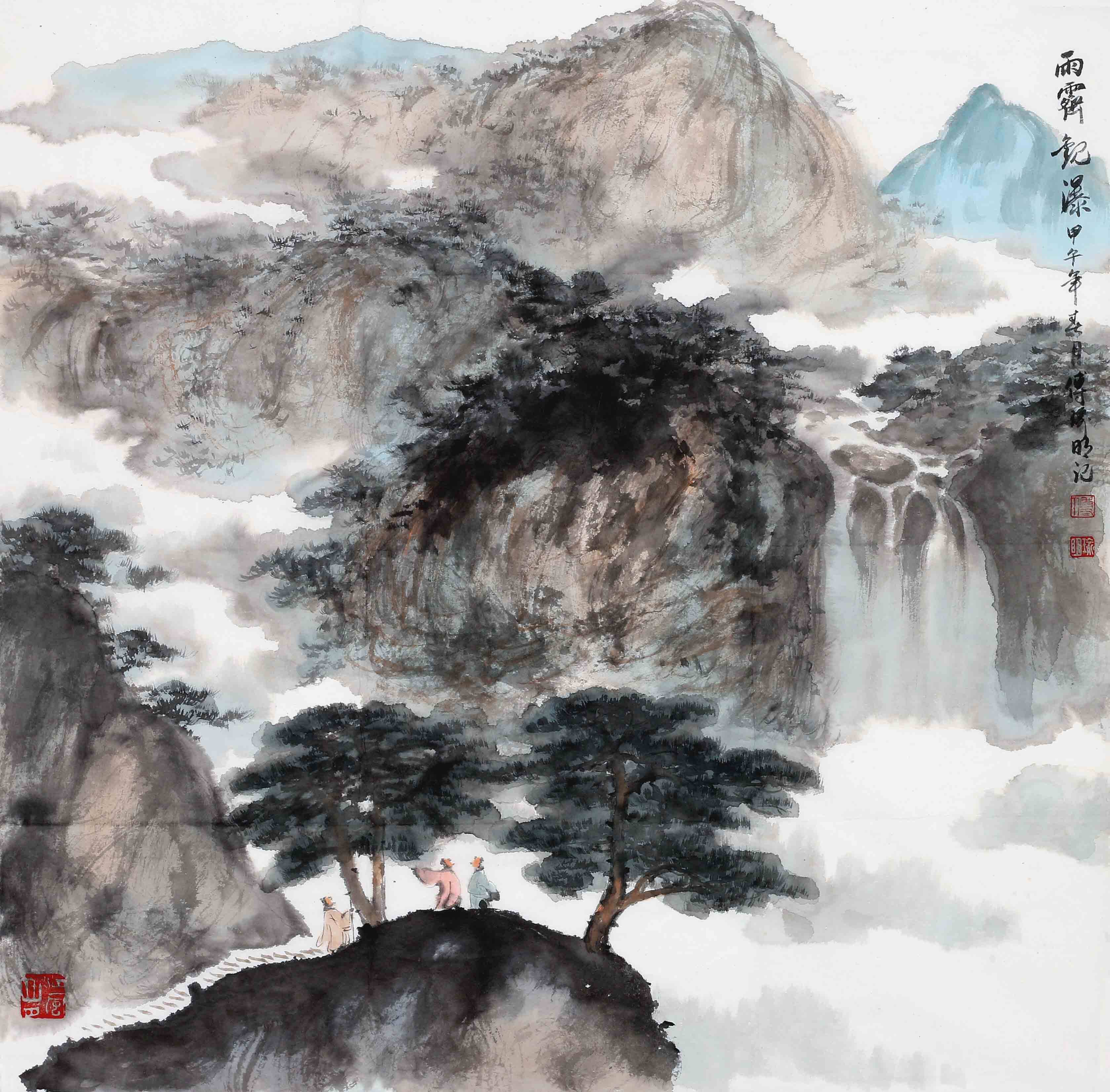 傅瑜明(傅抱石侄子)《雨霁观瀑》傅氏山水传人