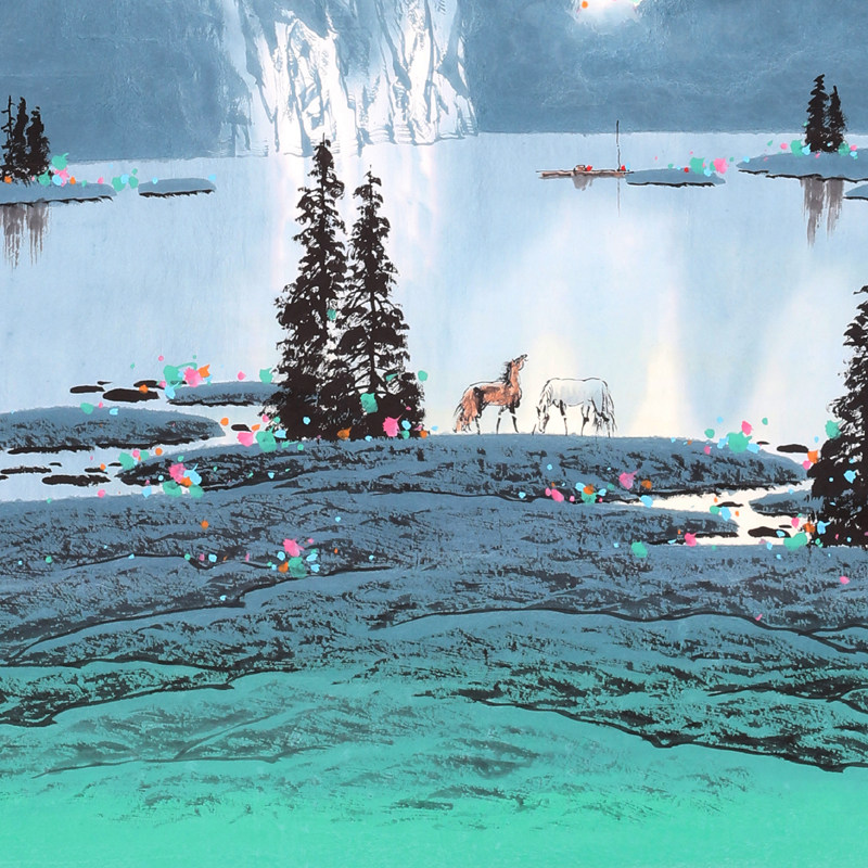 广西艺院 张泉踪 《江作青罗带山如碧玉簪》彩墨山水创始人