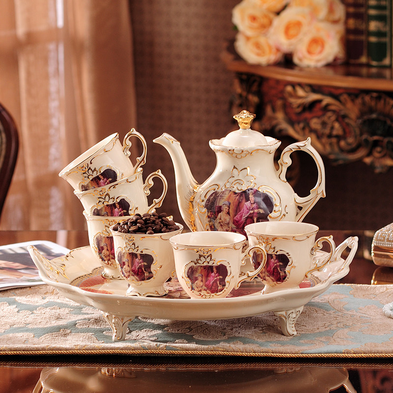 欧式茶具套装带托盘陶瓷英式下午茶咖啡杯套装水杯整套结婚礼物