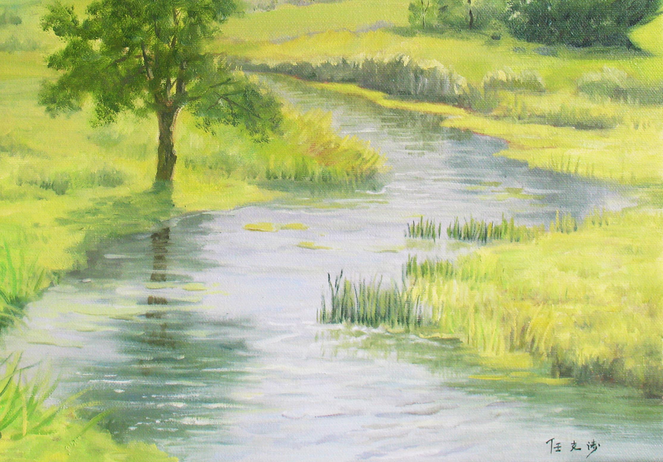 美院新锐 任克涛《河边》布面油画