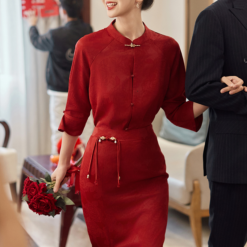 时光裁剪【觉夏】新中式红色改良旗袍