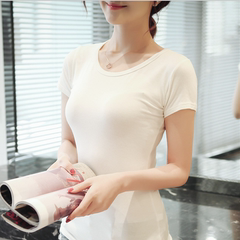 白色短袖t恤夏修身显瘦纯色圆领半袖大码女体恤紧身莫代尔打底衫