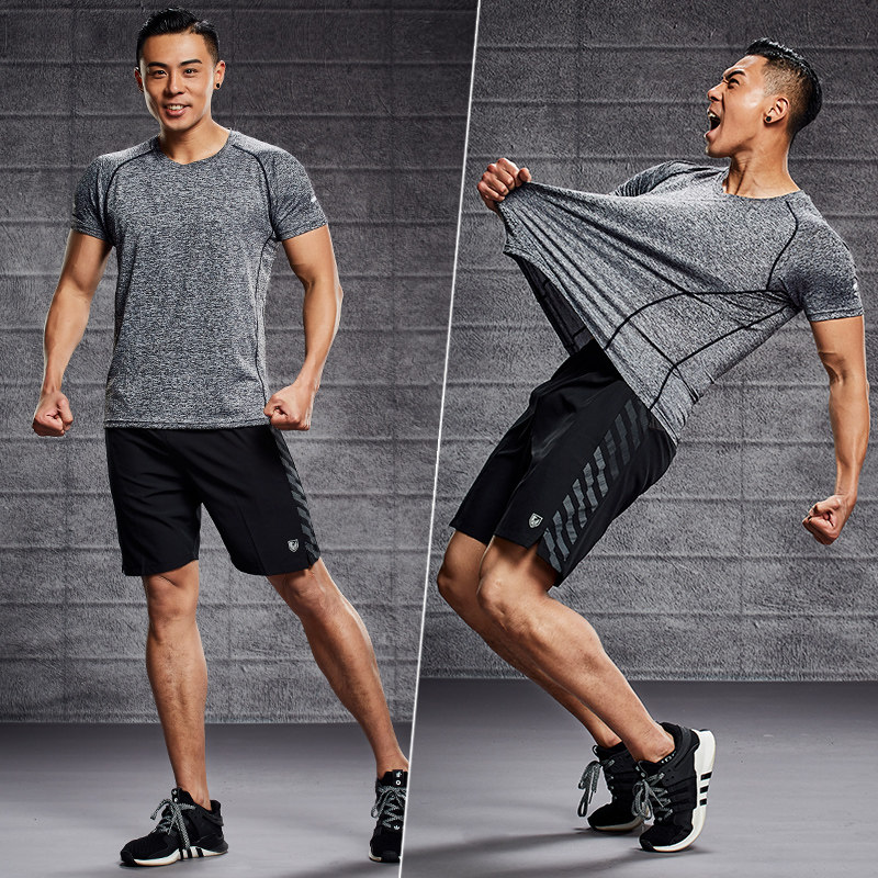 晨跑速干运动套装男夏季短袖健身房跑步服短裤休闲宽松夏天衣薄款