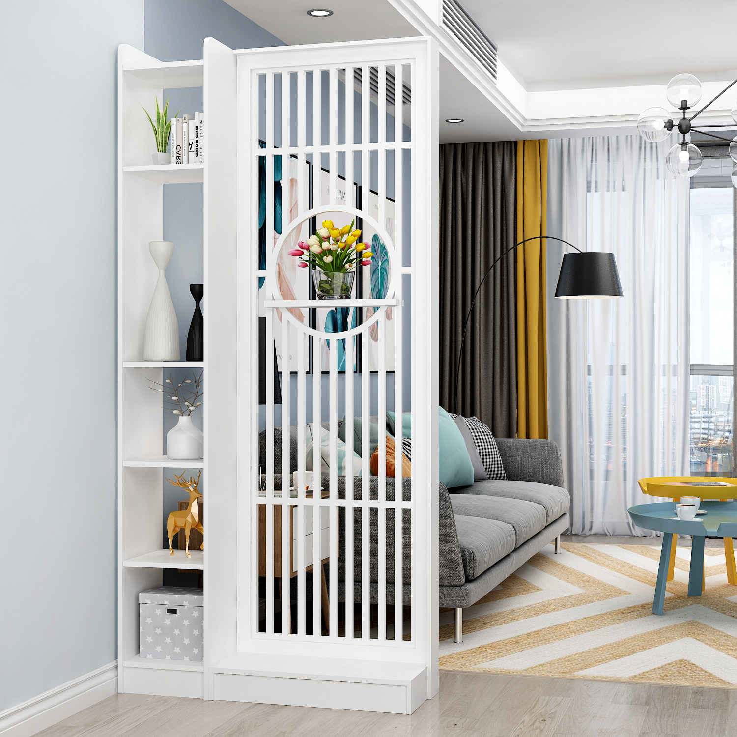 格栅隔断_屏风隔断客厅新中式玄关格栅入户简约现代镂空轻奢卧室日式