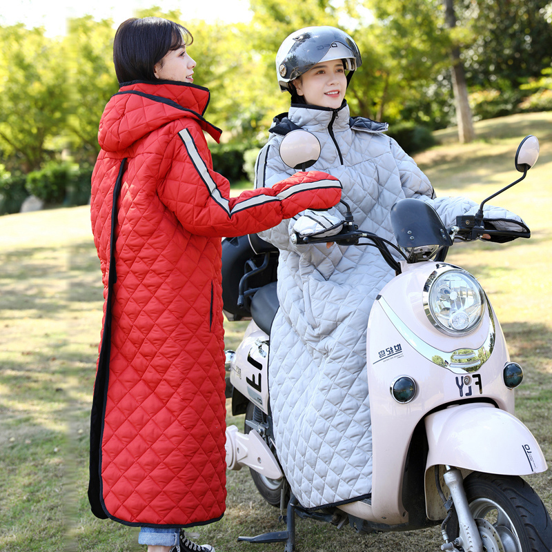 骑车电动车防风保暖棉服衣长款女冬季加厚防寒连帽摩托车挡风衣被