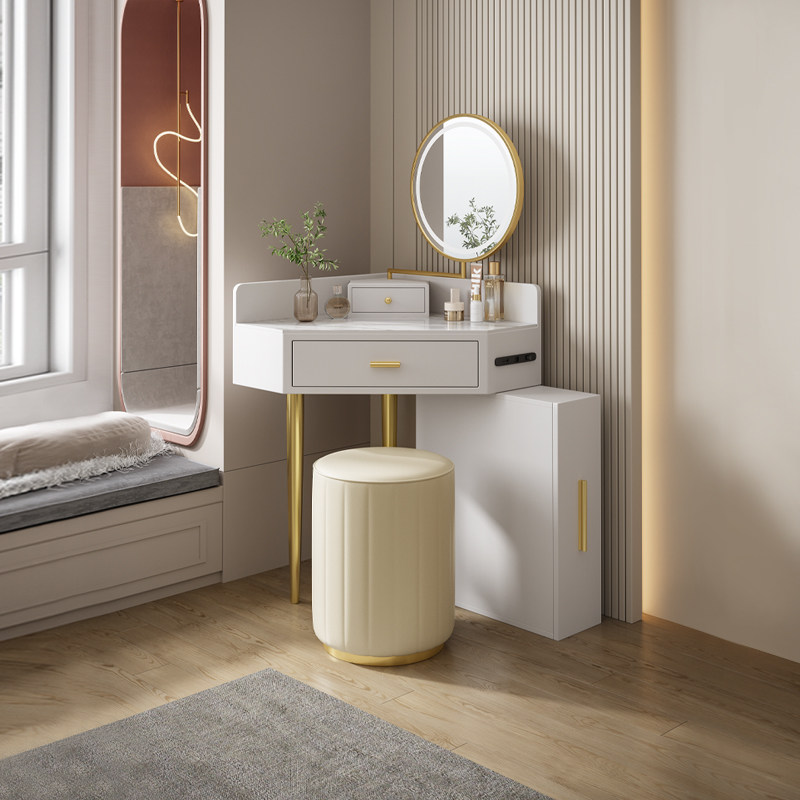 转角岩板梳妆台轻奢现代简约网红小户型卧室多功能收纳柜一体妆台