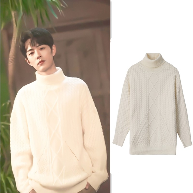 清货99肖战同款衣服高领白色毛衣女男宽松慵懒风冬外穿麻花针织衫
