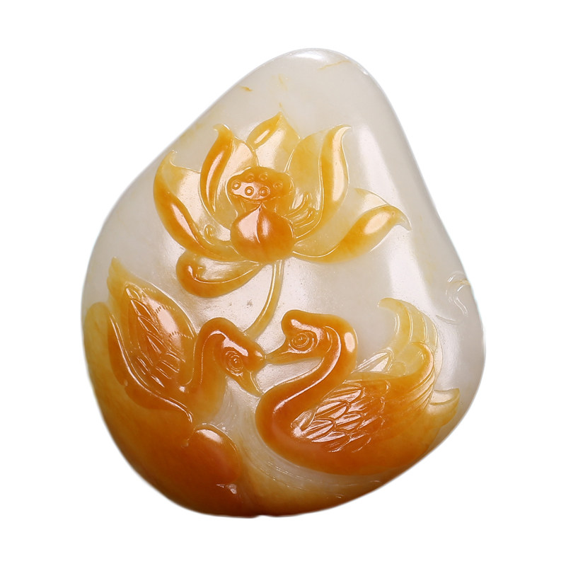 玉雕名家刘程作品 和田玉 白玉 籽料 和和美美 挂件 43克