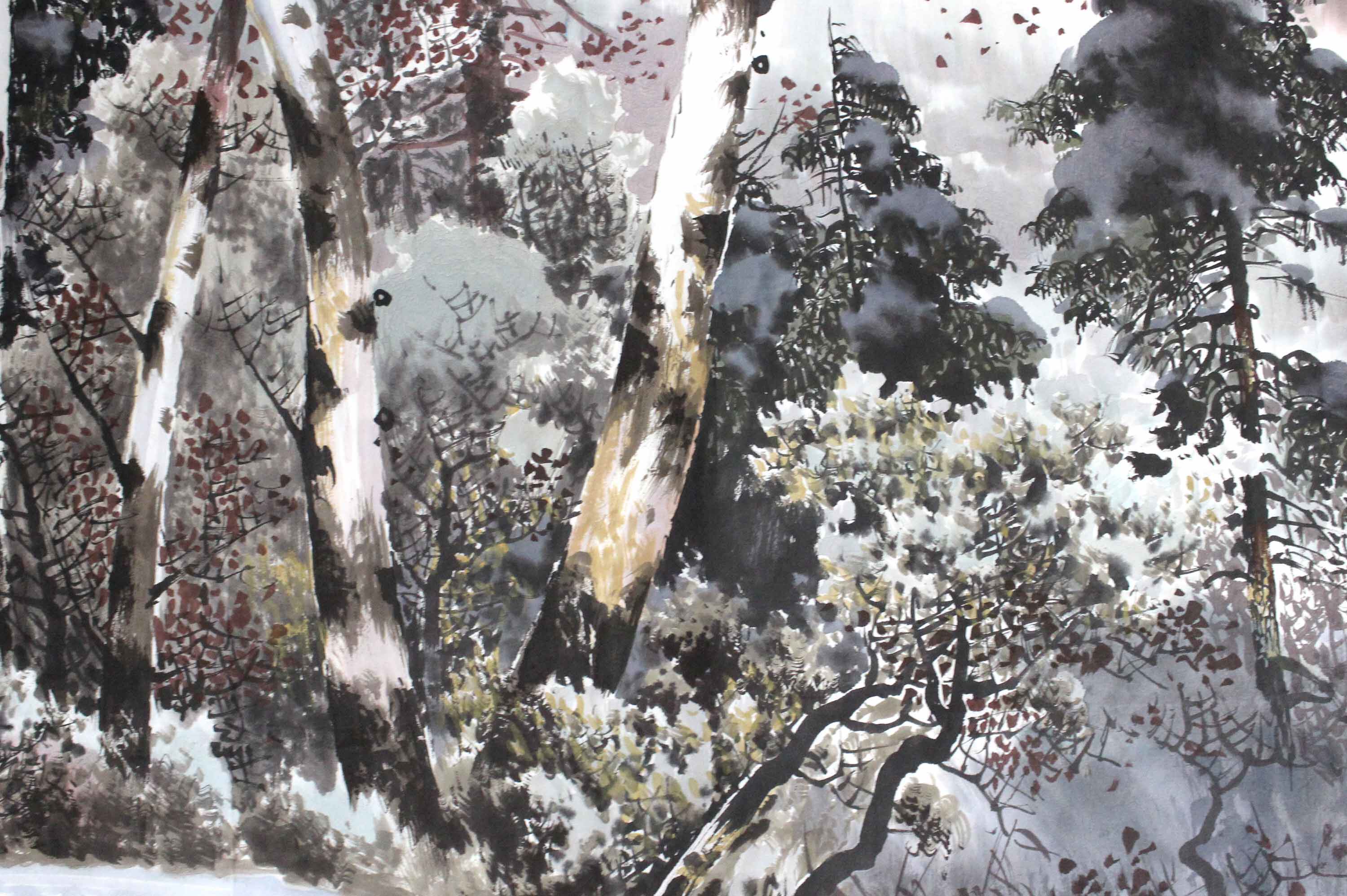 大尺幅 朝鲜名家国画 李光 一级画家《北方高原的冬天》朝鲜国画