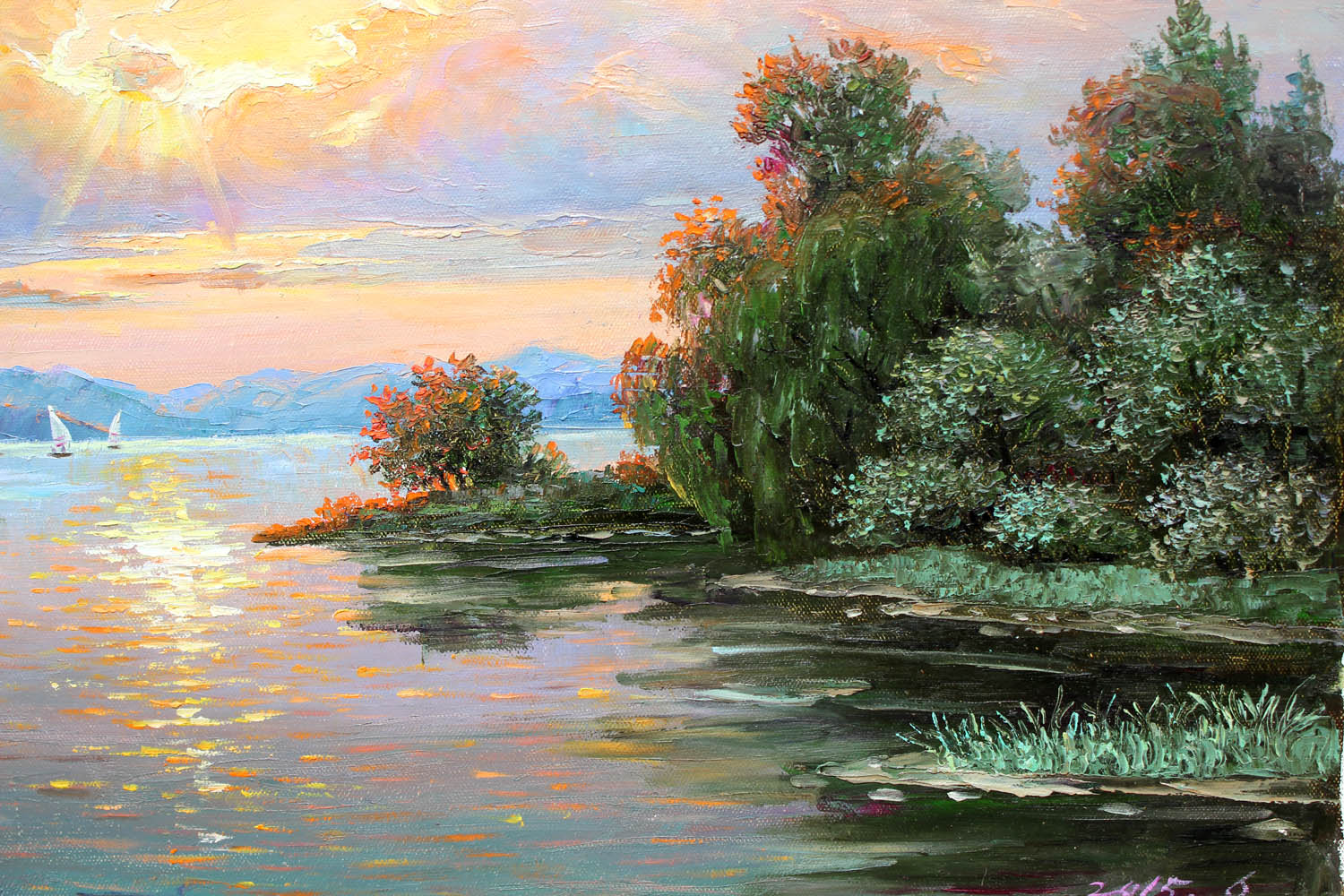 申哲《晚霞》朝鲜名家油画力作【白头山出品】