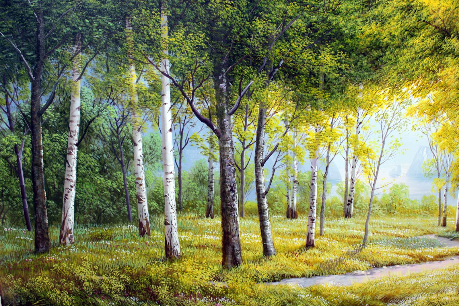 朝鲜功勋艺术家 金龙演《晨恋》丙烯画 白头山出品