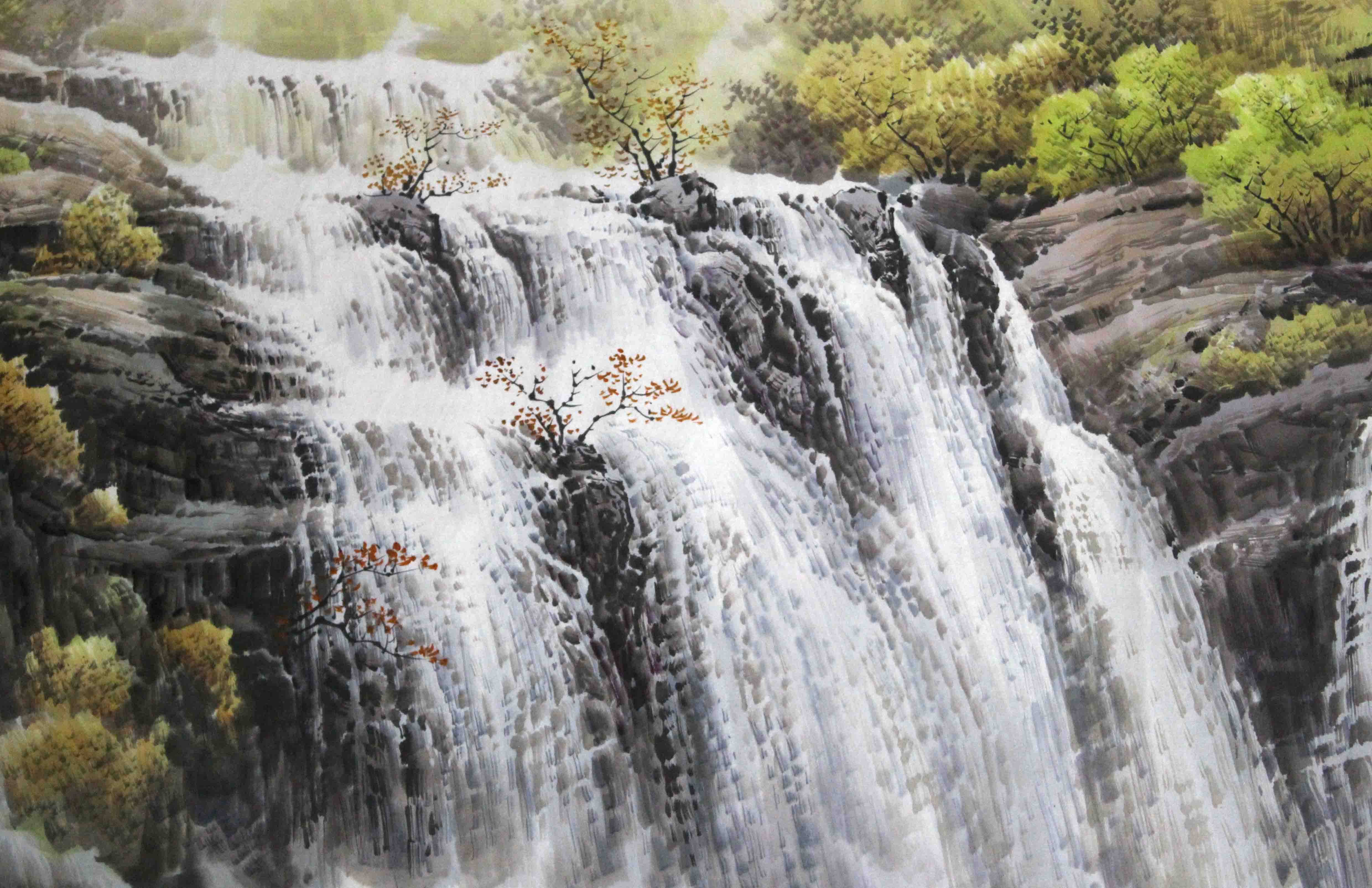 大尺幅 朝鲜名家国画 朴革 一级画家《长寿山的秋天》朝鲜国画