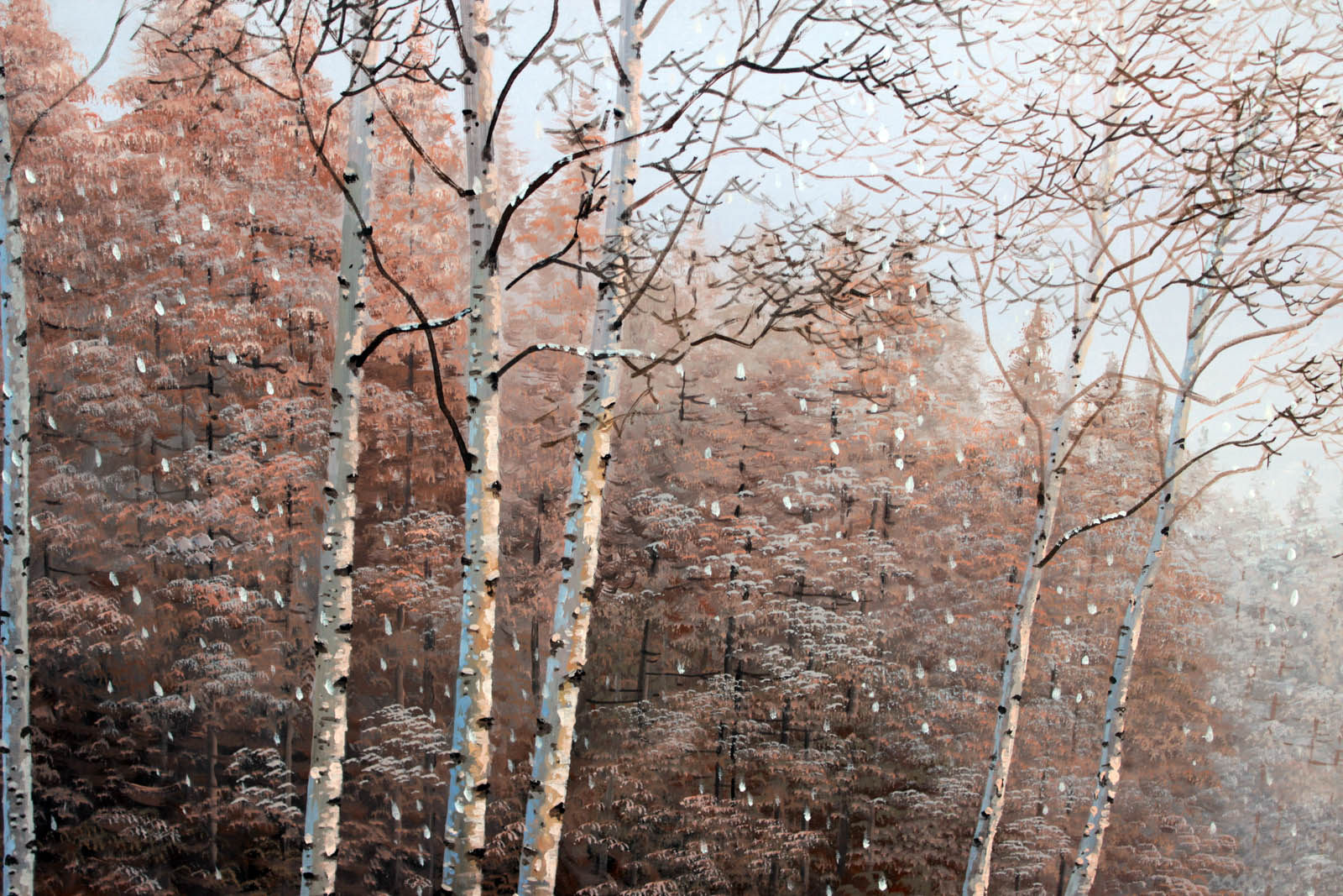 朝鲜功勋艺术家林志贤《冬天白桦林》海外直供 【白头山出品】