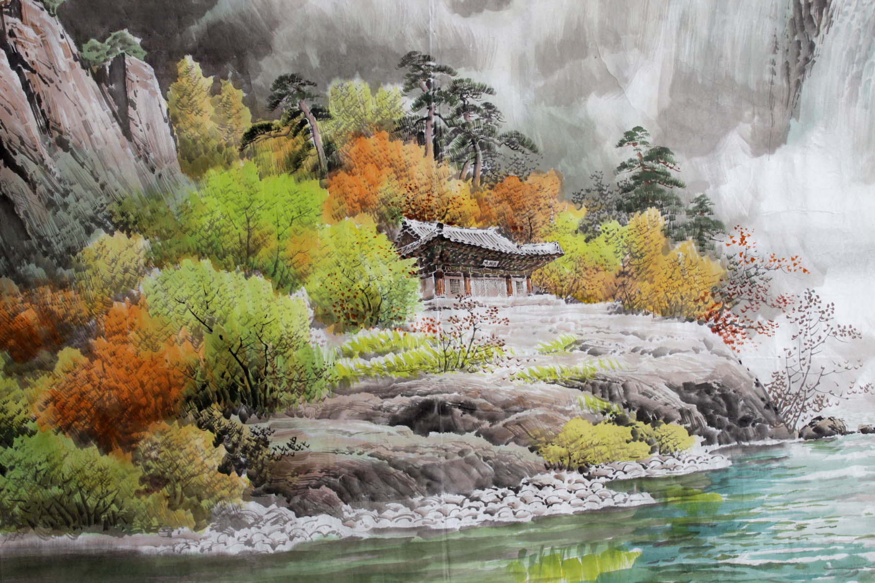 大尺幅 朝鲜名家国画 朴革 一级画家《长寿山的秋天》朝鲜国画