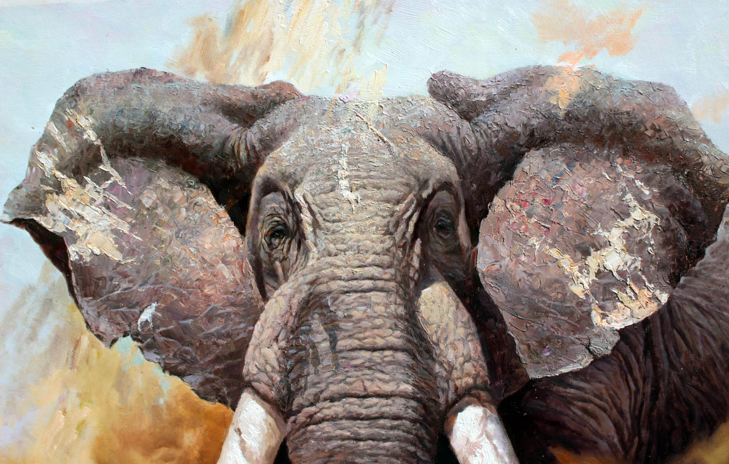 高恩哲《战火中的大象》朝鲜名家油画力作【白头山出品】