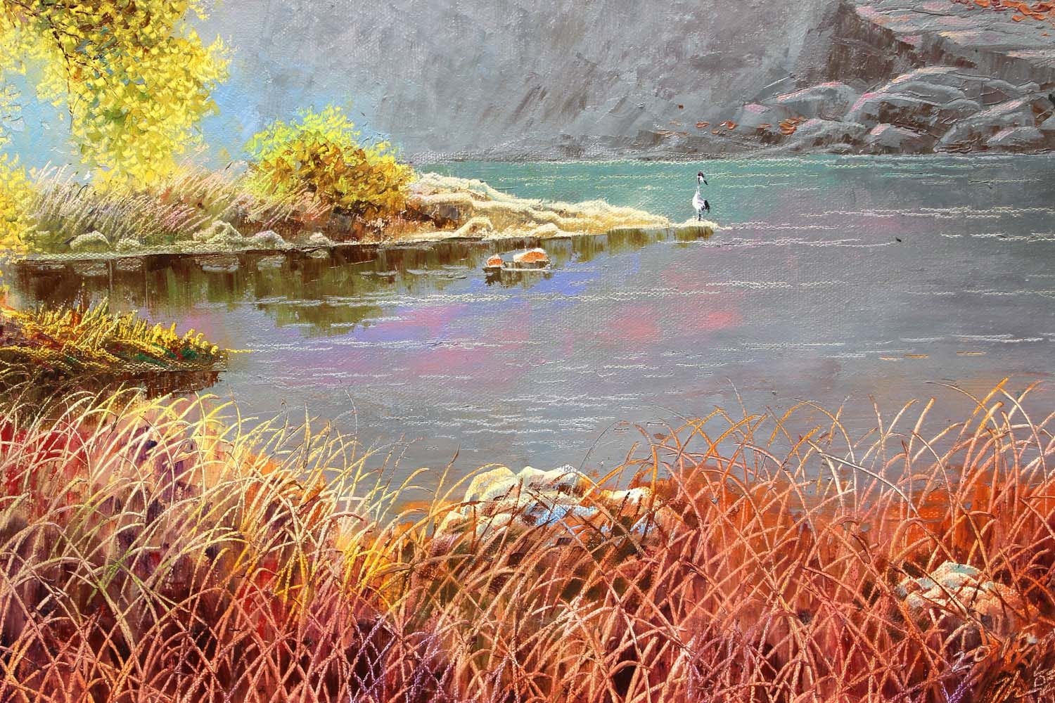 金贤秀《湖边的秋天》朝鲜名家油画力作【白头山出品】