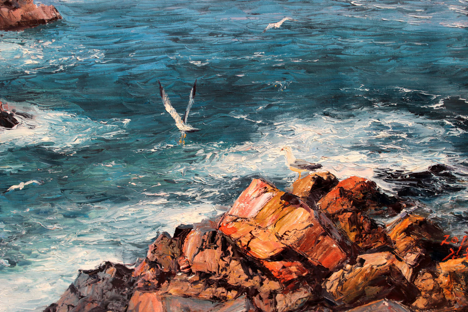 金东男《海边》朝鲜功勋艺术家 油画力作【白头山出品】