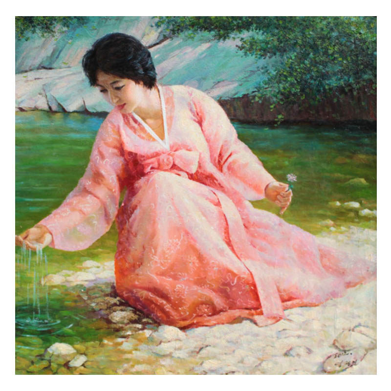 (朝鲜)严正民《河边姑娘》万寿台画家 【白头山二周年大放价】